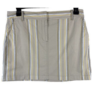 Ann Taylor Loft Mini Skirt Women's Size 12 P Petites Beige Yellow White Striped
